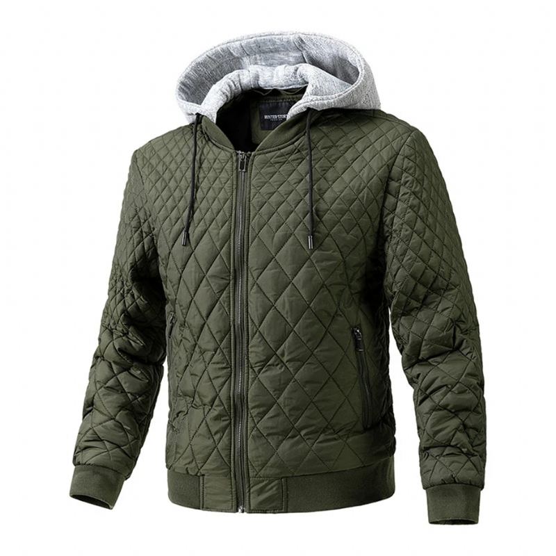 Vestes Hommes Automne Hiver Chaud Épais Veste Manteau Décontracté Prismatique Plaid Vêtements D'extérieur - Vert