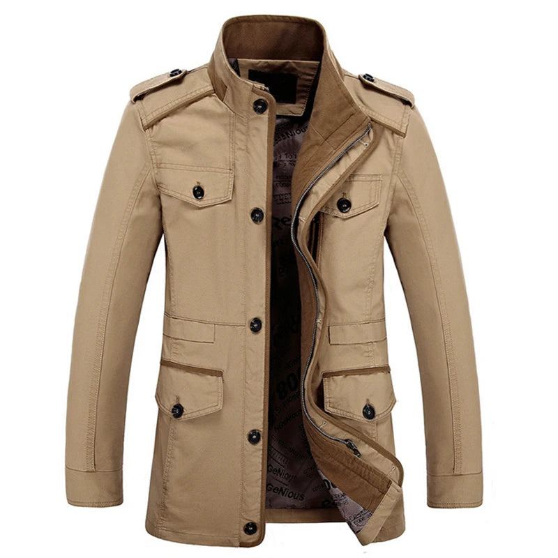 Vestes Pour Hommes Manteau Mâle Trench-coat Printemps Automne Solide Coton Décontracté Veste Longue Vêtements D'extérieur - Kaki