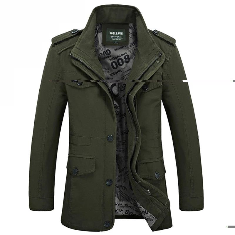 Vestes Pour Hommes Manteau Mâle Trench-coat Printemps Automne Solide Coton Décontracté Veste Longue Vêtements D'extérieur - Kaki