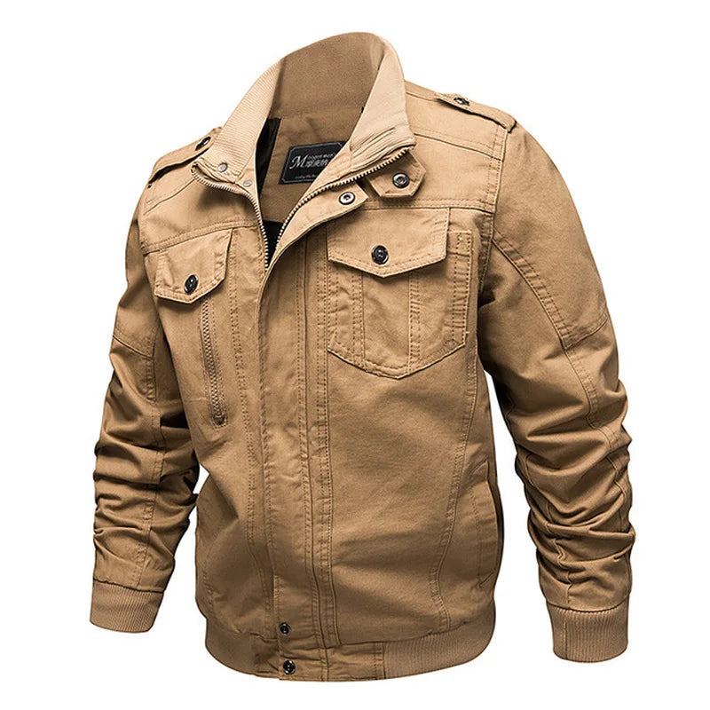 Vestes Pour Hommes Style Militaire Armée Vêtements Bomber Jean Streetwear Coton - Kaki