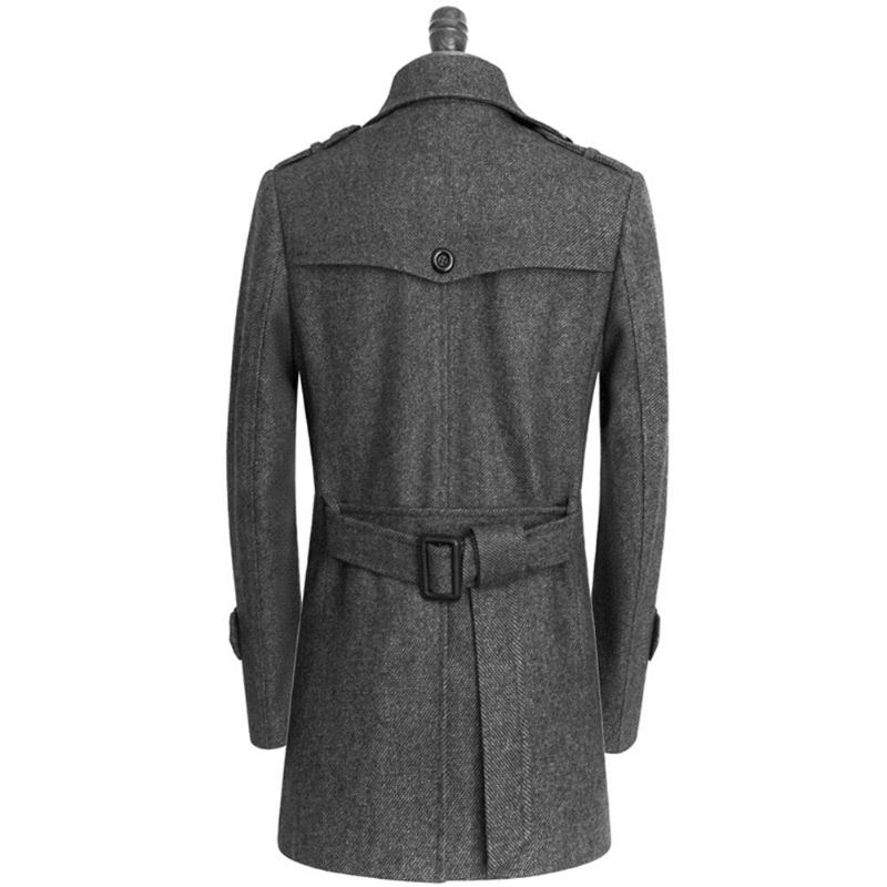 Vestes En Laine Pour Hommes Trench-coat Élégant À Double Bouton Coupe-vent En Mélange De Respirant - Noir