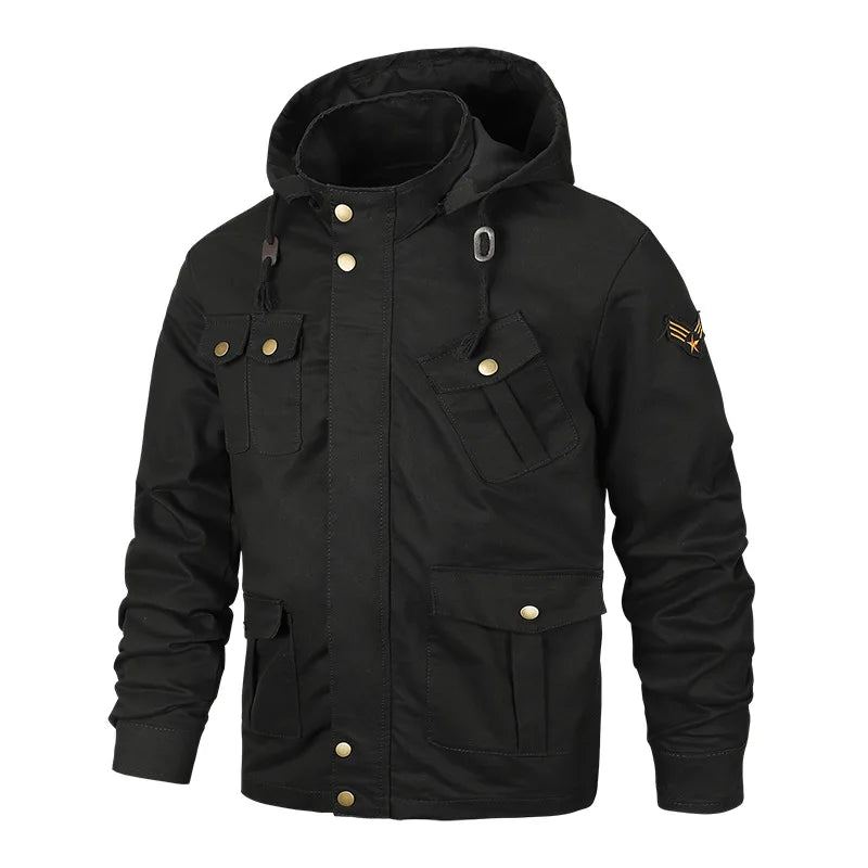 Vestes Militaires Pour Hommes Manteau Coupe-vent À Capuche Veste Décontractée Vêtements D'extérieur - Noir