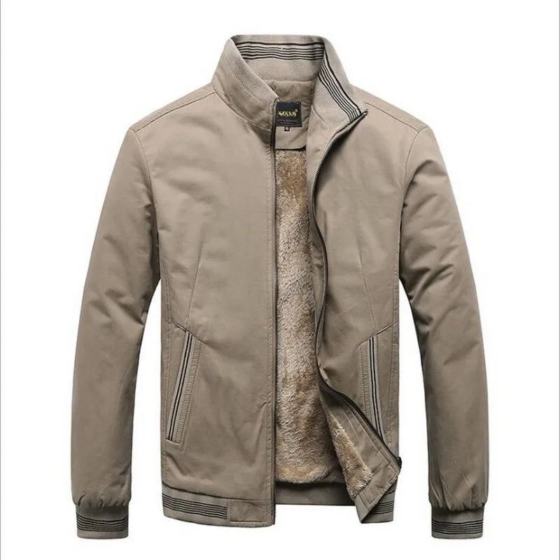 Vêtements Pour Hommes Polaire Épais Chaud Décontracté Coupe-vent Veste Baseball Manteaux Hiver Bomber Parkas - Beige