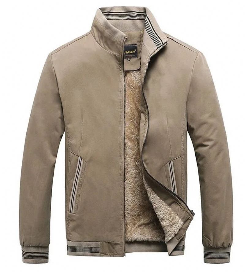 Vêtements Pour Hommes Polaire Épais Chaud Décontracté Coupe-vent Veste Baseball Manteaux Hiver Bomber Parkas - Beige