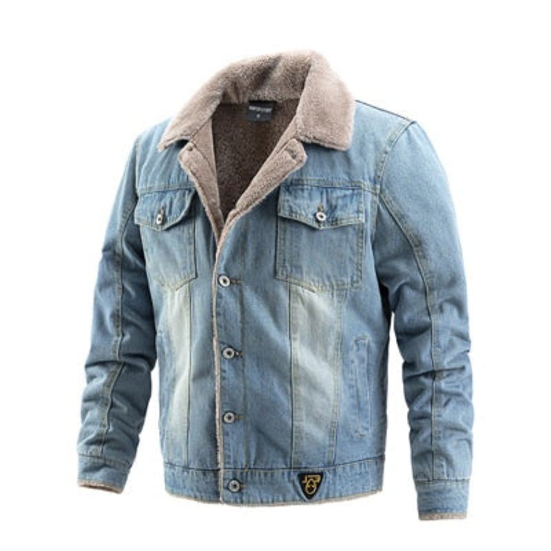 Winer – Veste En Jean Pour Hommes En Polaire Chaude Coupe-vent Manteaux De Cowboy Vêtements Tendance - Bleu Clair