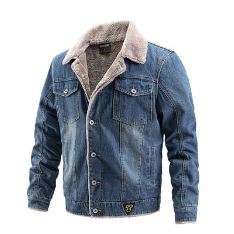 Winer – Veste En Jean Pour Hommes En Polaire Chaude Coupe-vent Manteaux De Cowboy Vêtements Tendance - Bleu Clair