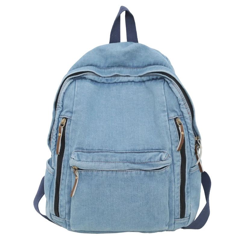 Sac À Dos Femme Grande Capacité Jean Sac À Dos Étudiant - Bleu Foncé