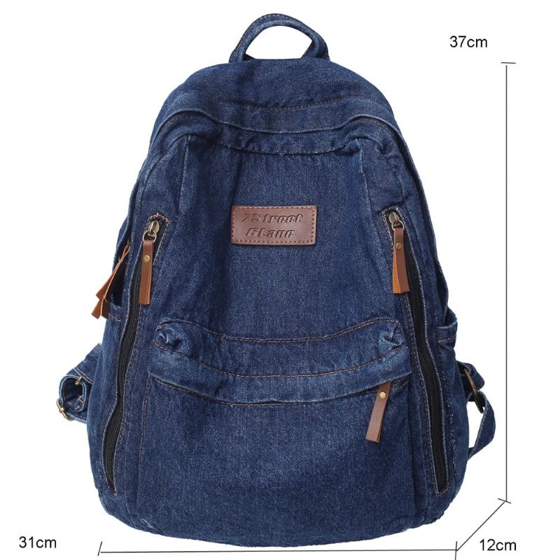 Sac À Dos Femme Grande Capacité Jean Sac À Dos Étudiant - Bleu Foncé