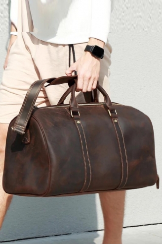 Grand Sac Polochon En Cuir Véritable Pour Hommes D'affaires Sac De Voyage En De Cheval Fou Sac De Rétro Week-end