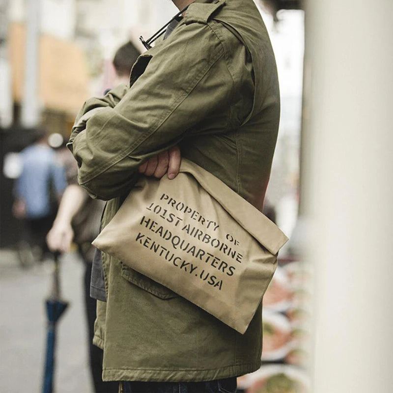 Hommes Pochette Américain Rétro Outillage Sac À Main Homme Kaki Huile Cire Toile Sac Mâle Décontracté - Café