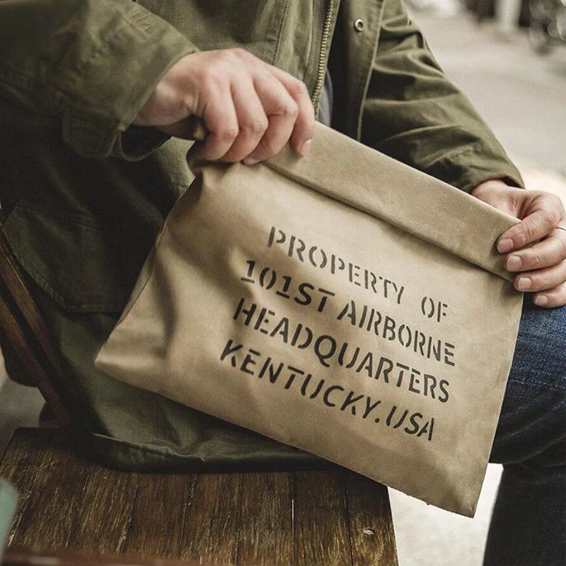 Hommes Pochette Américain Rétro Outillage Sac À Main Homme Kaki Huile Cire Toile Sac Mâle Décontracté - Café