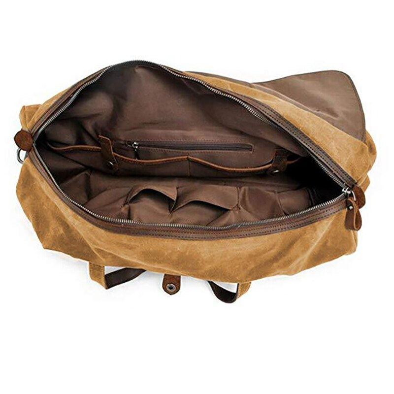 Sac À Bagages En Toile Cirée Imperméable Sac À Bandoulière De Grande Capacité Sac De Voyage Pour Week-end Hommes Fourre-tout De D'affaires - Kaki