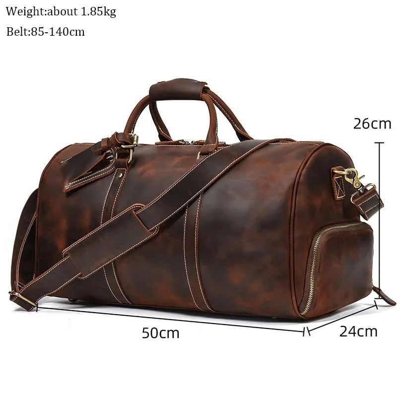 Sac À Main En Cuir Pour Hommes Sac De Voyage En Véritable Sacs À Bandoulière Ordinateur Portable À Bagages Réels - Marron