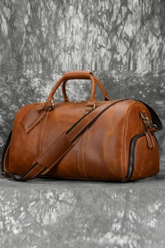 Sac À Main Vintage Pour Hommes Sac De Voyage Avec Poche À Chaussures En Cuir Véritable Sac À Bandoulière De Grande Capacité