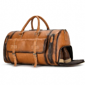 Sac De Voyage En Cuir Pour Homme Sac De Fitness En Rétro Sac À Main En Avec Compartiment À Chaussures Sac À Bagages