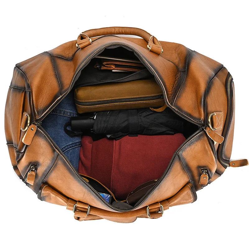 Sac De Voyage En Cuir Pour Homme Sac De Fitness En Rétro Sac À Main En Avec Compartiment À Chaussures Sac À Bagages - Café