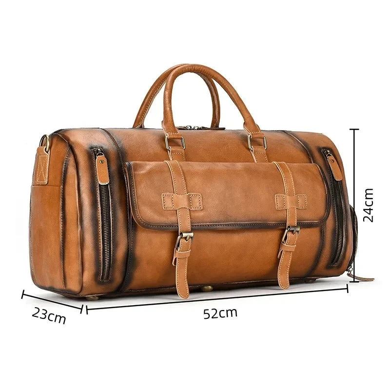 Sac De Voyage En Cuir Pour Homme Sac De Fitness En Rétro Sac À Main En Avec Compartiment À Chaussures Sac À Bagages - Café