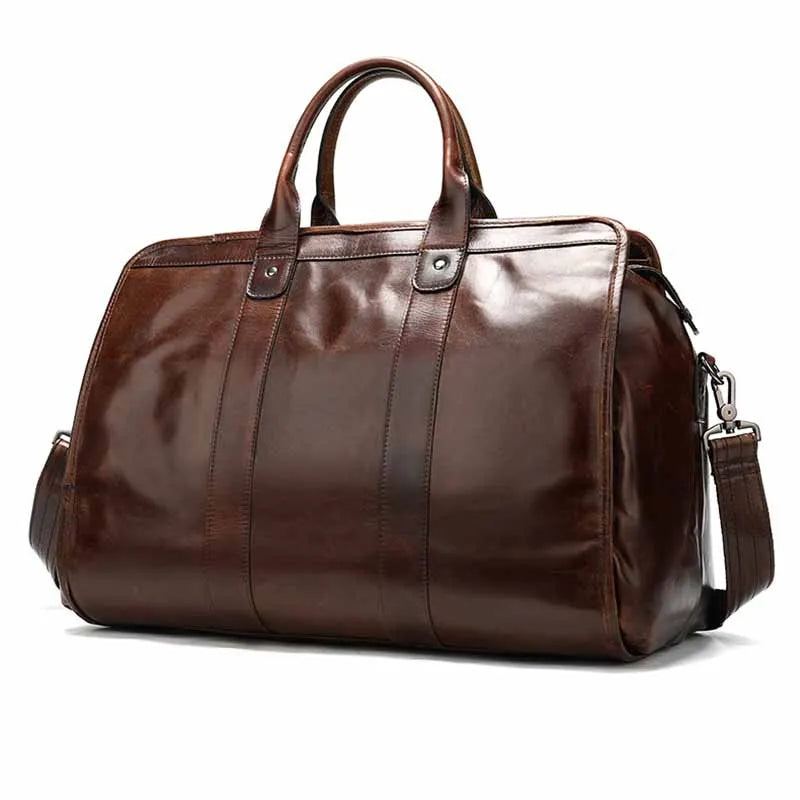 Sac De Voyage En Cuir Véritable Pour Hommes Et Femmes Fourre-tout De Sac De Sport Bagage À Main - Marron