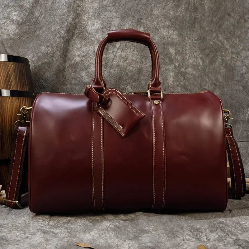 Sac De Voyage En Cuir Véritable Pour Hommes Et Femmes Fourre-tout De Sac De Sport Bagage À Main - Marron