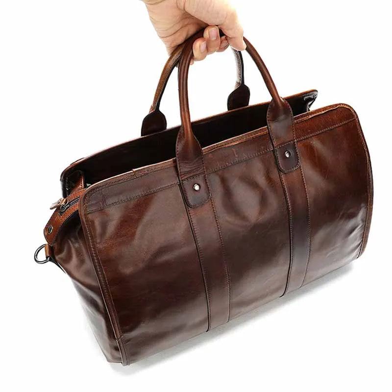 Sac De Voyage En Cuir Véritable Pour Hommes Et Femmes Fourre-tout De Sac De Sport Bagage À Main - Marron