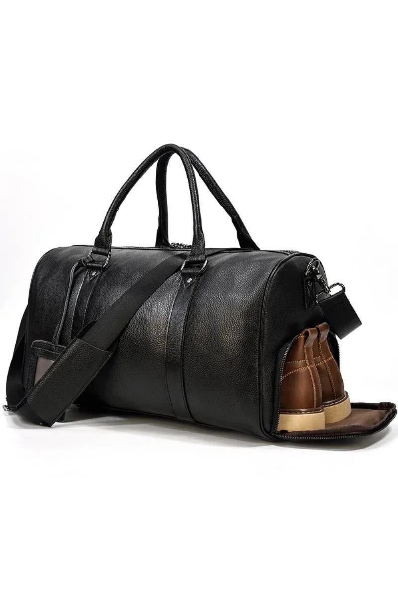 Sac De Voyage En Cuir Véritable Pour Hommes Polochon De Unisexe Avec Compartiment À Chaussures Sacs De Bagages À Main Souples