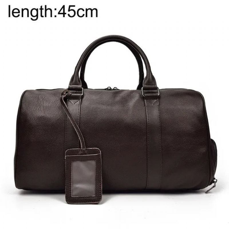 Sac De Voyage En Cuir Véritable Pour Hommes Polochon De Unisexe Avec Compartiment À Chaussures Sacs De Bagages À Main Souples - Marron2 (45 Cm)