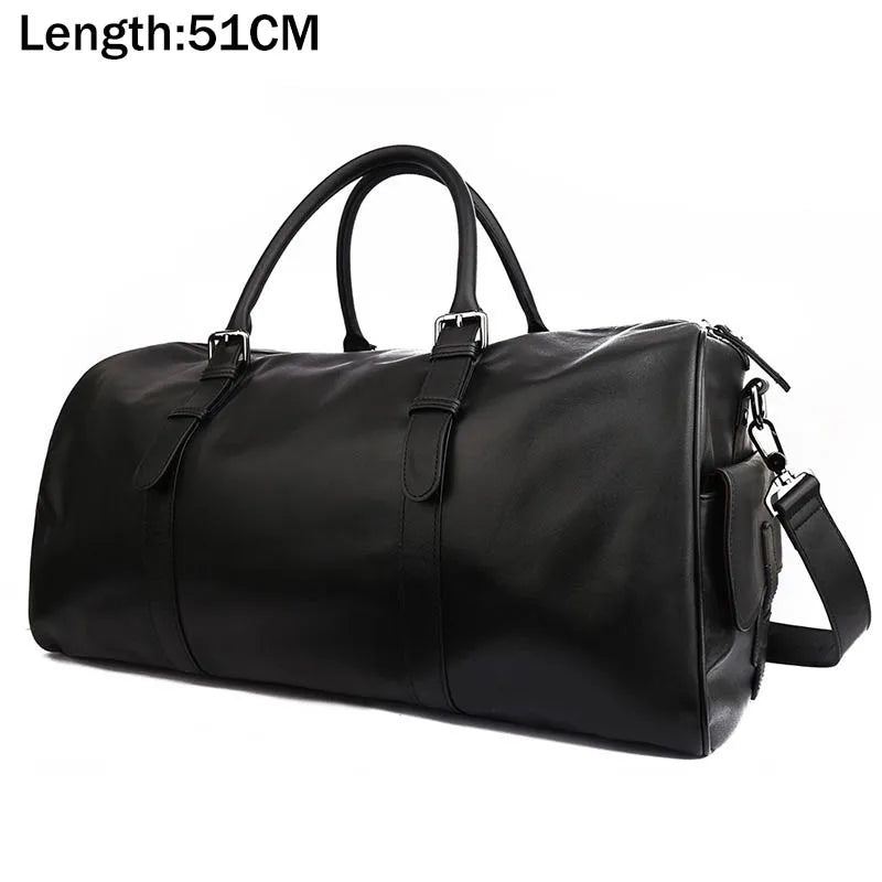 Sac De Voyage En Cuir Véritable Souple Pour Hommes Et Femmes Polochon De Avec Poche À Chaussures Sac À Bagages De Grande Capacité - Modèle 1 (51 Cm) 