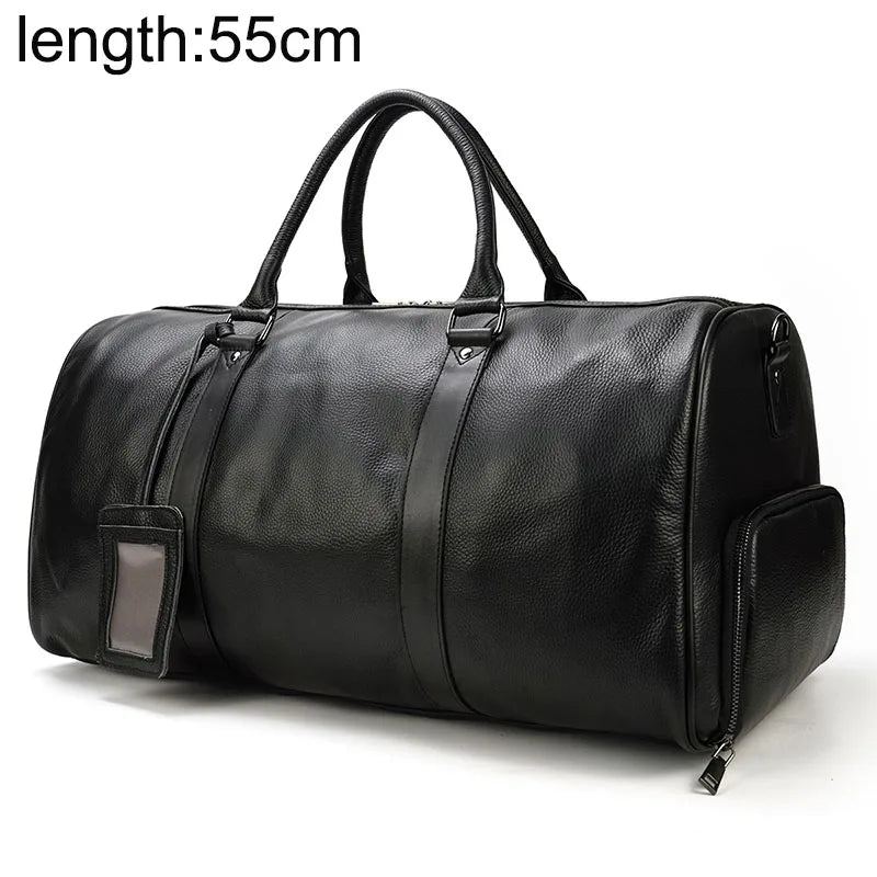 Sac De Voyage En Cuir Véritable Souple Pour Hommes Et Femmes Polochon De Avec Poche À Chaussures Sac À Bagages De Grande Capacité - Modèle 1 (51 Cm) 