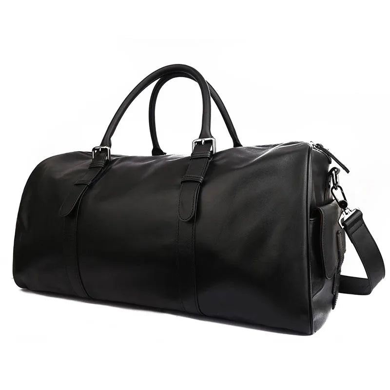 Sac De Voyage En Cuir Véritable Souple Pour Hommes Et Femmes Polochon De Avec Poche À Chaussures Sac À Bagages De Grande Capacité - Modèle 1 (51 Cm) 