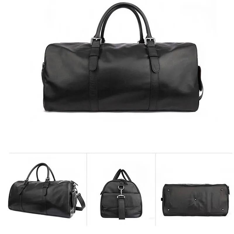 Sac De Voyage En Cuir Véritable Souple Pour Hommes Et Femmes Polochon De Avec Poche À Chaussures Sac À Bagages De Grande Capacité - Modèle 1 (51 Cm) 