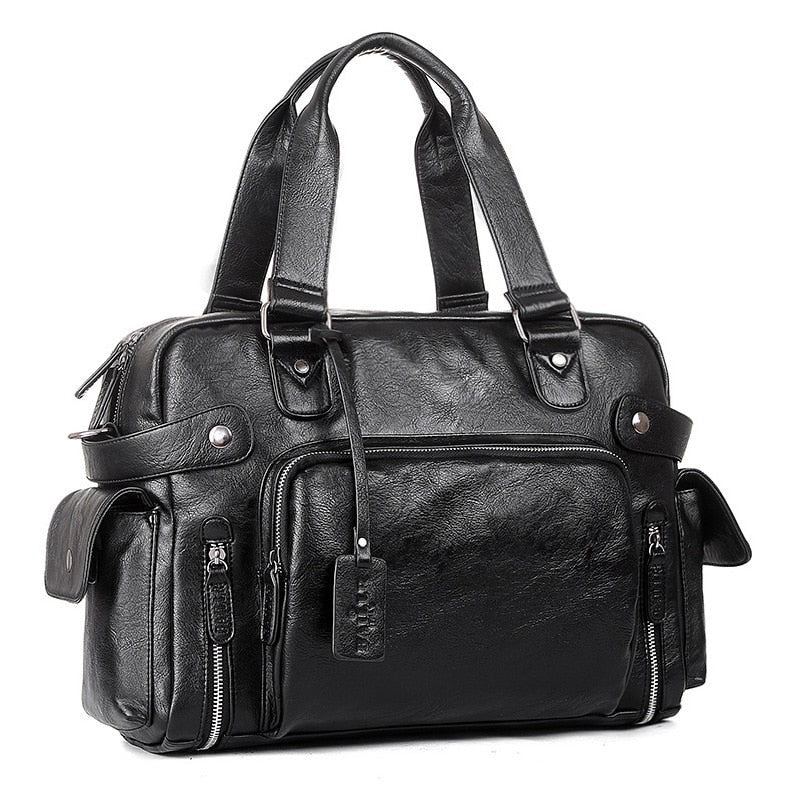 Sac De Voyage Design Sacs À Main En Cuir Hommes Fourre-tout Décontracté Pour À Bandoulière Portables De Grande Capacité - Noir