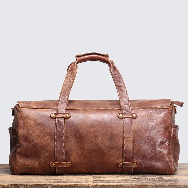 Sac De Voyage Portable En Cuir Rétro Pour Hommes Sac À Bandoulière Asymétrique Sac De Bagage - Marron Foncé