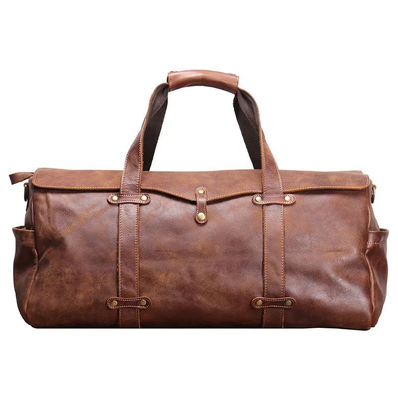 Sac De Voyage Portable En Cuir Rétro Pour Hommes Sac À Bandoulière Asymétrique Sac De Bagage - Marron Foncé