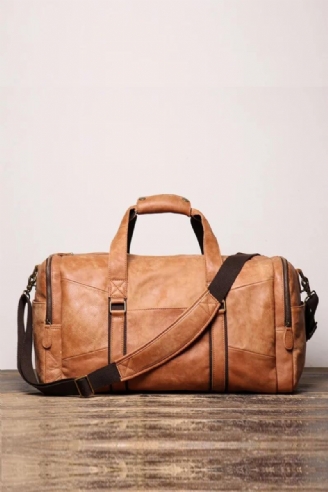 Sac De Voyage Portable Vintage En Cuir Véritable Pour Hommes Sac À Bandoulière Simple Grande Capacité Givré