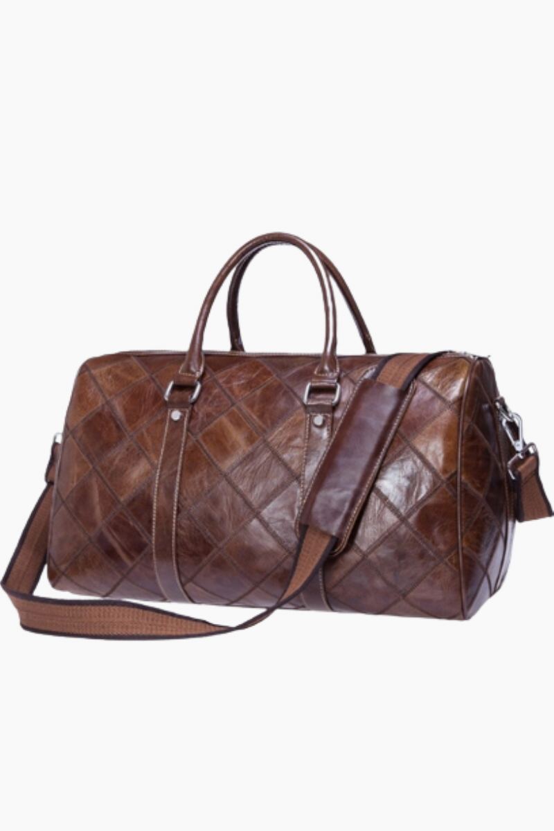 Sacs De Voyage Pour Hommes À Main De Haute Qualité Rétro Sac De Bagage De Grande Capacité À En Cuir Véritable Treillis Duffle - Café A