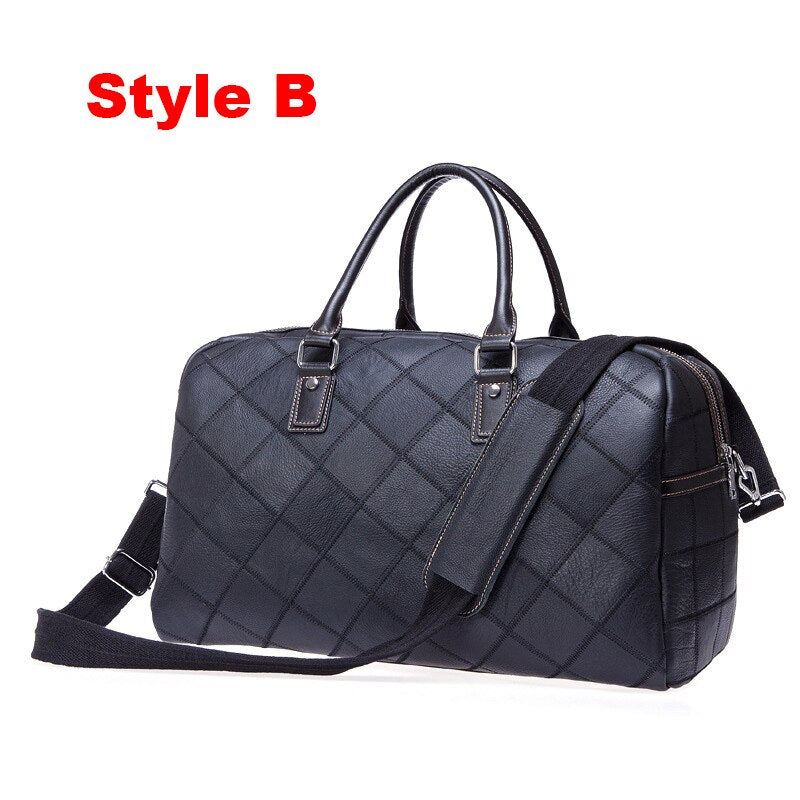 Sacs De Voyage Pour Hommes À Main De Haute Qualité Rétro Sac De Bagage De Grande Capacité À En Cuir Véritable Treillis Duffle - Café A