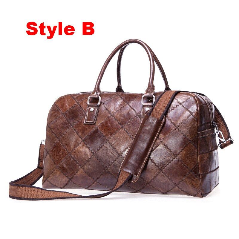 Sacs De Voyage Pour Hommes À Main De Haute Qualité Rétro Sac De Bagage De Grande Capacité À En Cuir Véritable Treillis Duffle - Café A