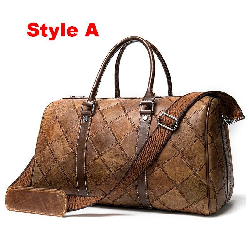 Sacs De Voyage Pour Hommes À Main De Haute Qualité Rétro Sac De Bagage De Grande Capacité À En Cuir Véritable Treillis Duffle - Café A