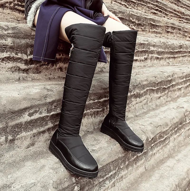 Bottes Chaudes En Peluche Pour Femmes Chaussures D'hiver À Plateforme - Noir