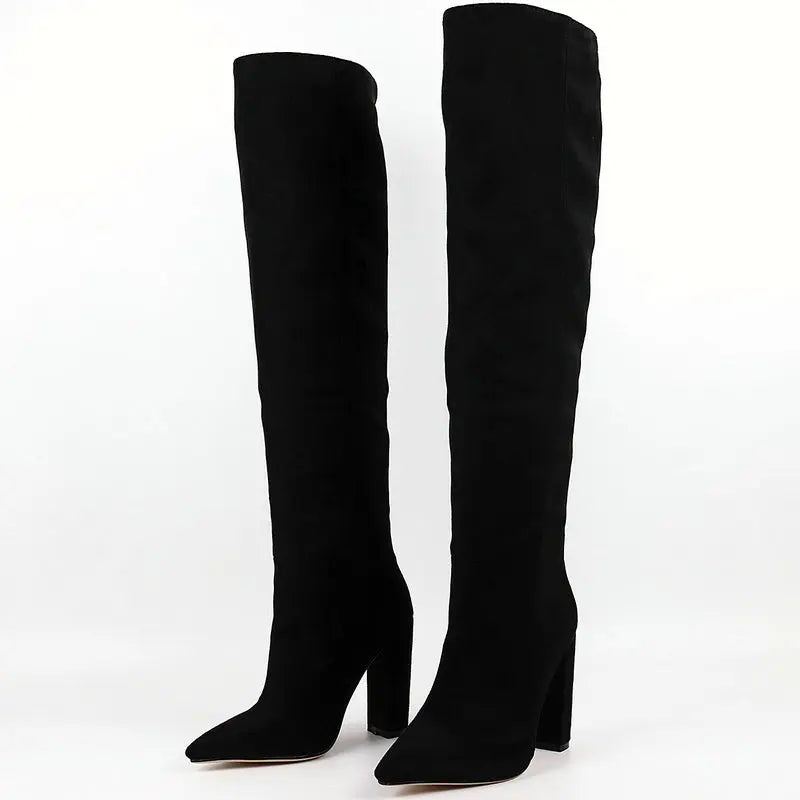 Bottes En Cuir Floqué Pour Femmes Hautes À Enfiler Chaussures D'automne Et D'hiver - Noir