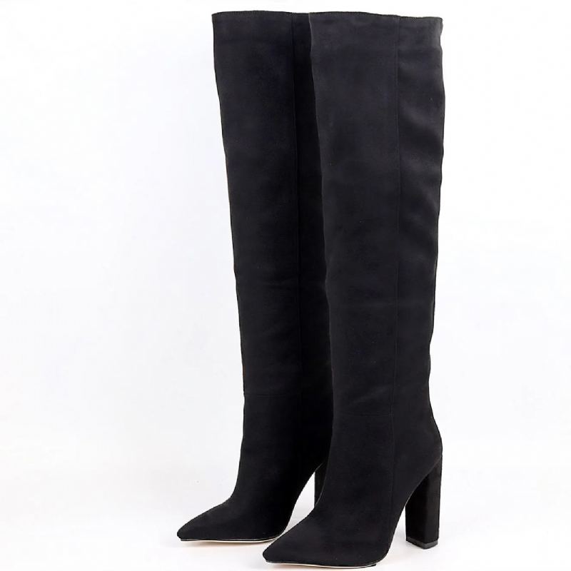 Bottes En Cuir Floqué Pour Femmes Hautes À Enfiler Chaussures D'automne Et D'hiver - Noir