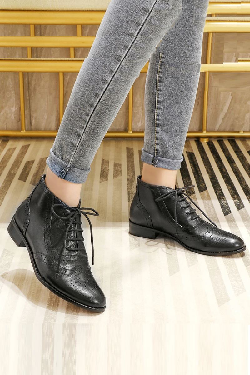 Bottes Et Bottines Brogue En Cuir Véritable Pour Femmes Chaussures Oxford