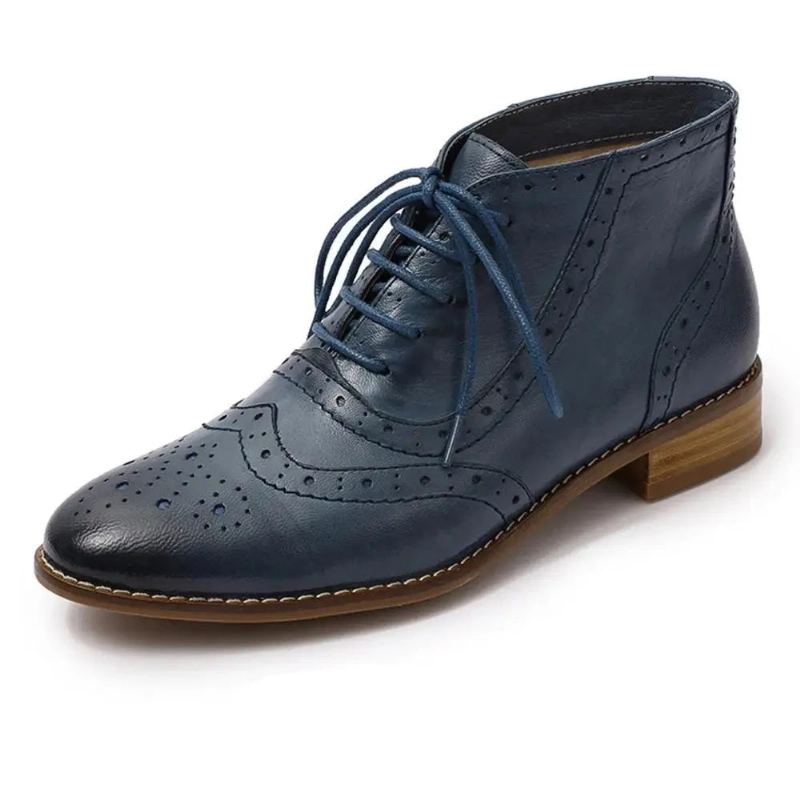 Bottes Et Bottines Brogue En Cuir Véritable Pour Femmes Chaussures Oxford - Noir