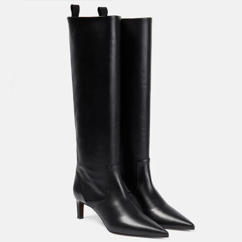 Bottes Femme Chevalier Hautes Automne Hiver Cuir Bout Pointu - Kaki