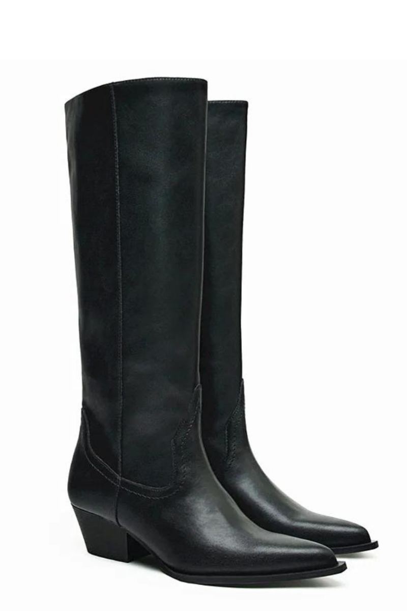 Bottes Hautes Aux Genoux Pour Femmes Talons Hauts Occidentales Longues Rétro Tendance Pointues Automne Et Hiver