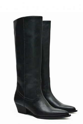 Bottes Hautes Aux Genoux Pour Femmes Talons Hauts Occidentales Longues Rétro Tendance Pointues Automne Et Hiver