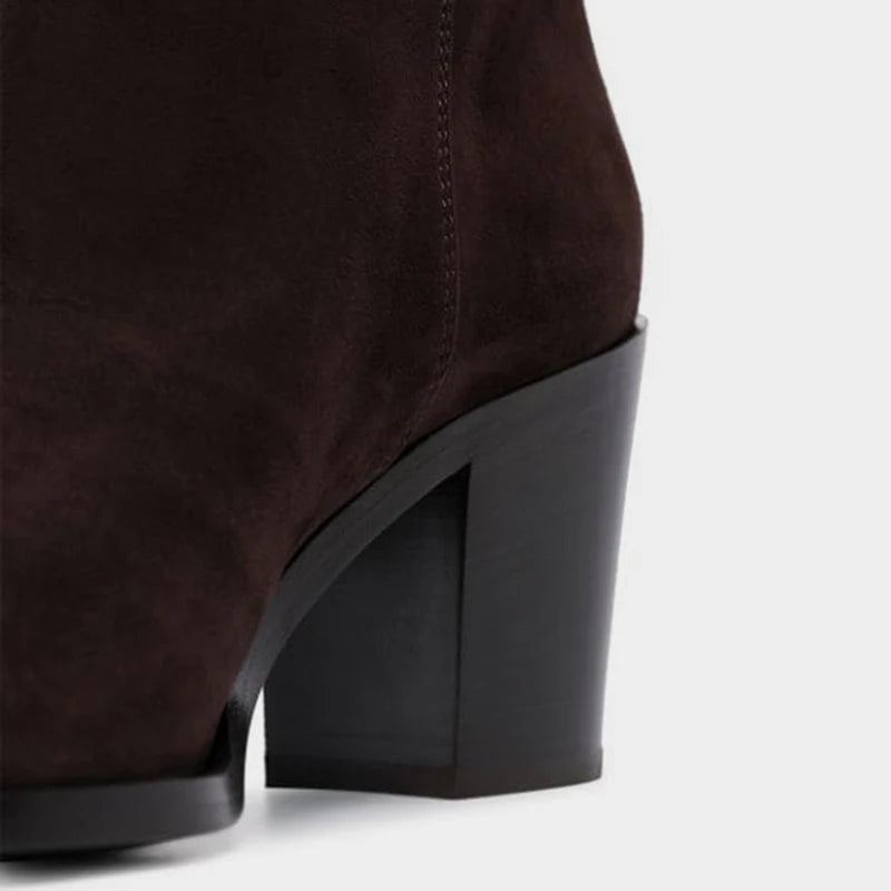 Bottes Hautes Pour Femmes Chaussures En Cuir Véritable - Café