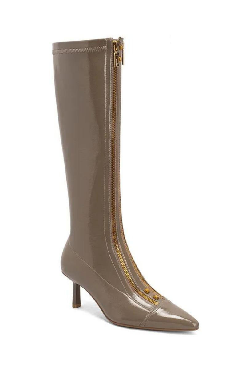 Bottes D'hiver En Cuir À Fermeture Éclair Pour Dames Sexy Hautes À Bout Pointu Chaussures À Talons Hauts Fins