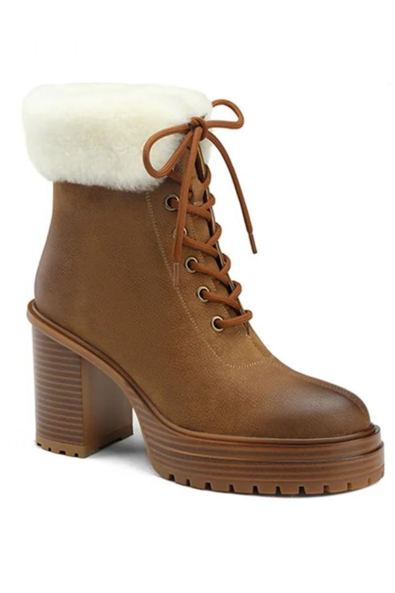 Bottes D'hiver Pour Dames Bottines En Cuir Véritable De Neige Épaisses En Peluche