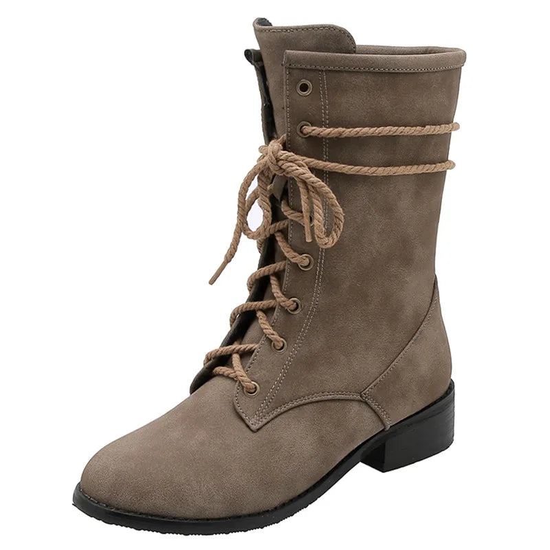 Bottes D'hiver À Talons Carrés Et Mi-mollet Pour Femme Martin De Style Urbain - Marron